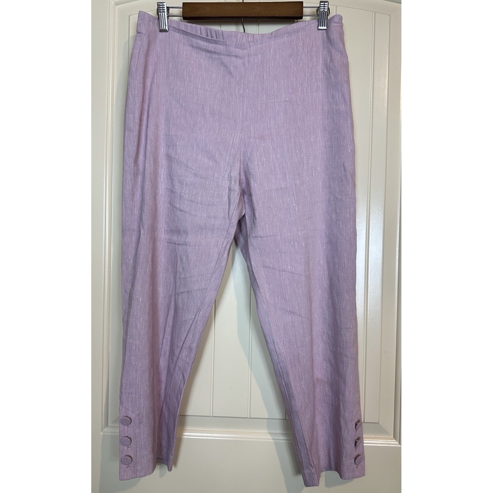 J. Jill Stretch Linen Pants Medium Petite MP Womens pink Cropped button‎ accents